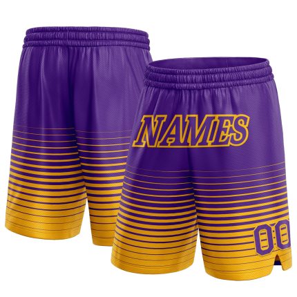 Personalized Purple Gold Pinstripe Fade Fashion Authentic Basketball Shorts Team Custom Name and Number