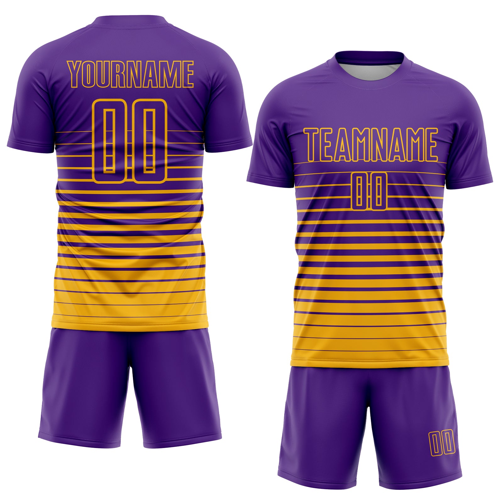 Personalized Purple Gold Pinstripe Fade Fashion Sublimation Soccer Uniform Jersey Team Custom Name and Number Personalized Purple Gold Pinstripe Fade Fashion Sublimation Soccer Uniform Jersey Team Custom Name and Number - Image 2