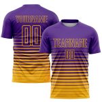 Personalized Purple Gold Pinstripe Fade Fashion Sublimation Soccer Uniform Jersey Team Custom Name and Number