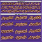 Personalized Purple Gold Pinstripe Gold Two-Button Unisex Softball Jersey Team Custom Name and Number