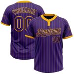 Personalized Purple Gold Pinstripe Gold Two-Button Unisex Softball Jersey Team Custom Name and Number