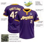 Personalized Purple Gold Pinstripe White Two-Button Unisex Softball Jersey Team Custom Name and Number