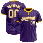 Personalized Purple Gold Pinstripe White Two-Button Unisex Softball Jersey Team Custom Name and Number