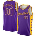 Personalized Purple Gold Side Panel Stars Authentic City Edition Basketball Jersey Team Custom Name and Number