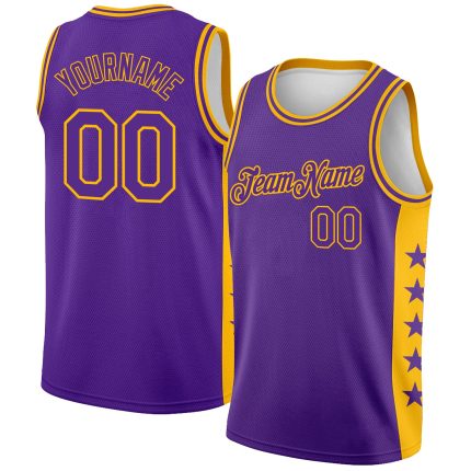 Personalized Purple Gold Side Panel Stars Authentic City Edition Basketball Jersey Team Custom Name and Number