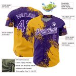 Personalized Purple Gold-White 3D Pattern Design Abstract Brush Stroke Authentic Baseball Jersey Team Custom Name and Number