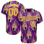 Personalized Purple Gold-White 3D Pattern Design Billiards Snooker 8 Ball With Hotrod Flame Authentic Baseball Jersey Team Custom Name and Number