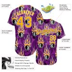 Personalized Purple Gold-White 3D Pattern Design Billiards Snooker 8 Ball With Hotrod Flame Authentic Baseball Jersey Team Custom Name and Number