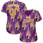 Personalized Purple Gold-White 3D Pattern Design Billiards Snooker 8 Ball With Hotrod Flame Authentic Baseball Jersey Team Custom Name and Number