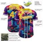 Personalized Purple Gold-White 3D Pattern Design Rave T Rex Authentic Baseball Jersey Team Custom Name and Number