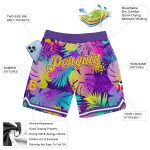 Personalized Purple Gold-White 3D Pattern Design Tropical Palm Leaves Authentic Basketball Shorts Team Custom Name and Number
