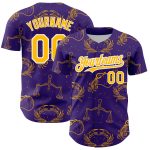 Personalized Purple Gold-White 3D Pattern Design Zodiac Authentic Baseball Jersey Team Custom Name and Number