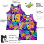 Personalized Purple Gold-White 3D Pattern Tropical Hawaii Plants Authentic Basketball Jersey Team Custom Name and Number