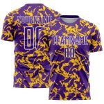 Personalized Purple Gold-White Abstract Fluid Sublimation Soccer Uniform Jersey Team Custom Name and Number
