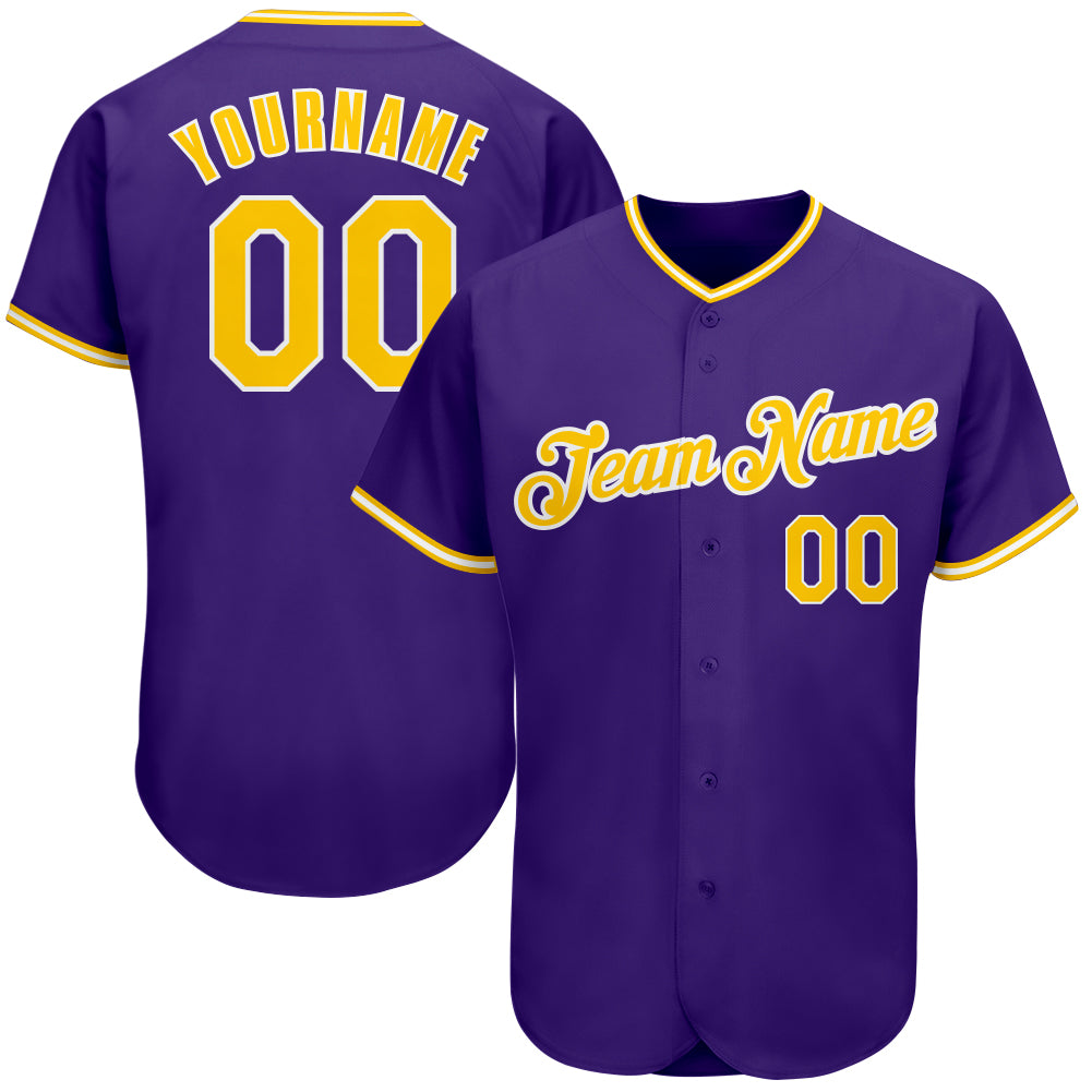Personalized Purple Gold-White Authentic Baseball Jersey