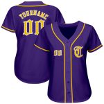 Personalized Purple Gold-White Authentic Baseball Jersey Team Custom Name and Number