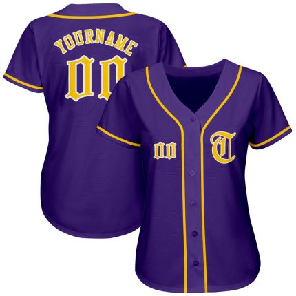 Personalized Purple Gold-White Authentic Baseball Jersey Team Custom Name and Number
