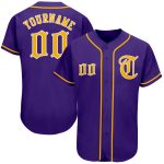 Personalized Purple Gold-White Authentic Baseball Jersey Team Custom Name and Number