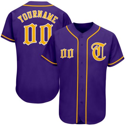 Personalized Purple Gold-White Authentic Baseball Jersey Team Custom Name and Number