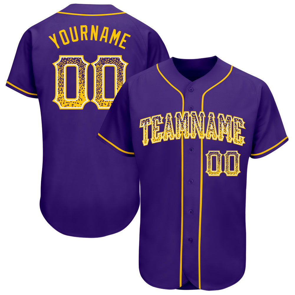 Personalized Purple Gold-White Authentic Drift Fashion Baseball Jersey Team Custom Name and Number