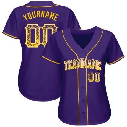 Personalized Purple Gold-White Authentic Drift Fashion Baseball Jersey Team Custom Name and Number