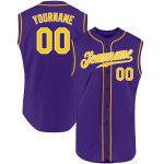 Personalized Purple Gold-White Authentic Sleeveless Baseball Jersey Team Custom Name and Number