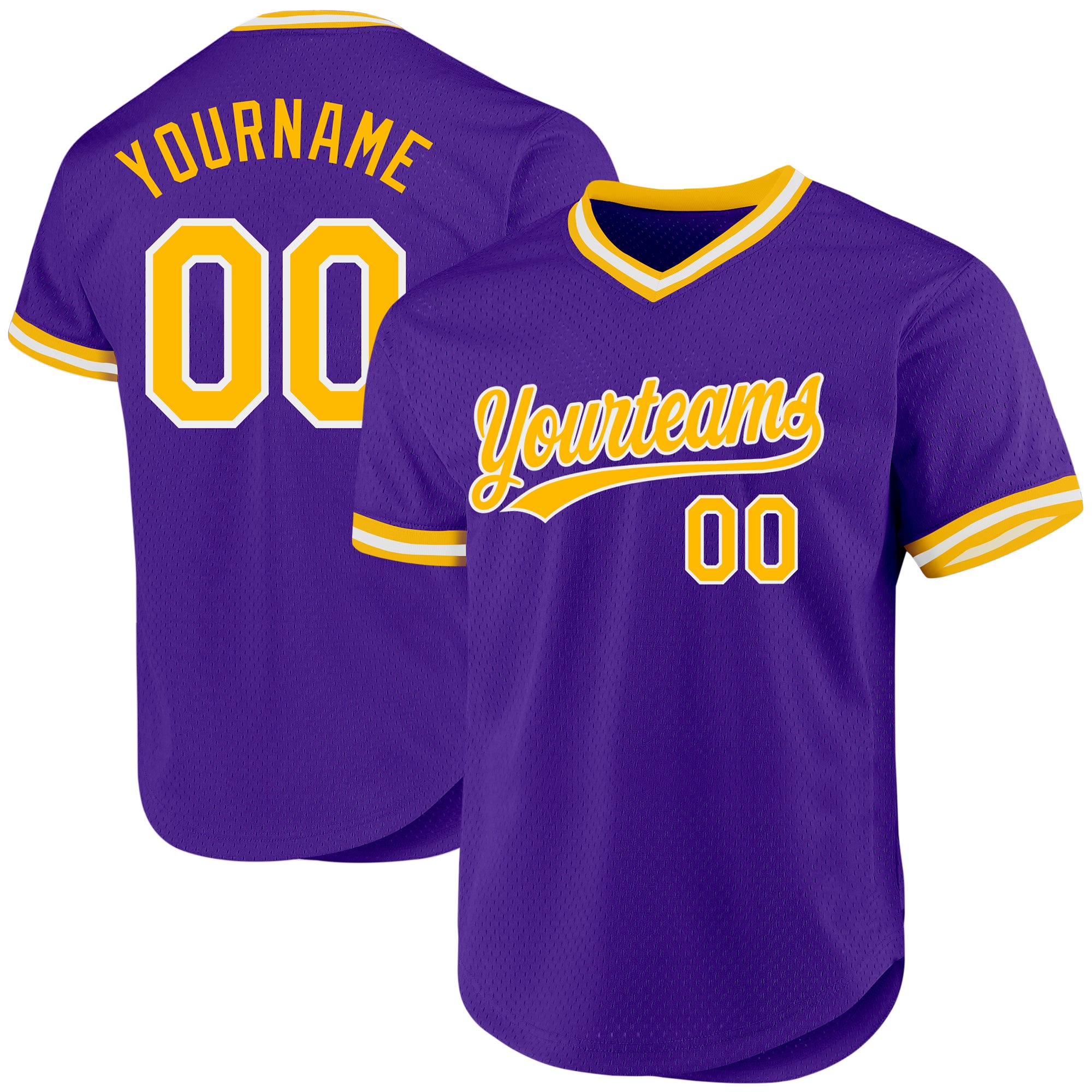 Personalized Purple Gold-White Authentic Throwback Baseball Jersey Team Custom Name and Number