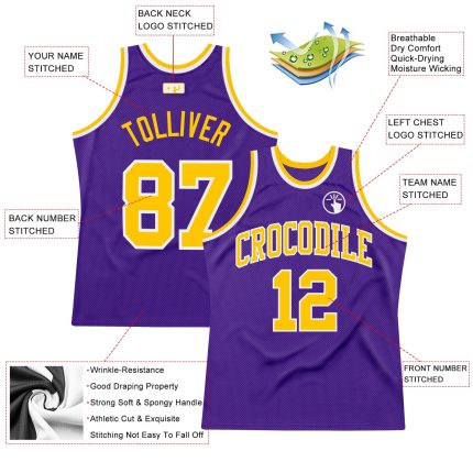 Personalized Purple Gold-White Authentic Throwback Basketball Jersey