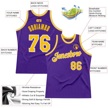 Personalized Purple Gold-White Authentic Throwback Basketball Jersey Team Custom Name and Number