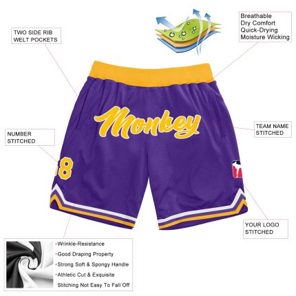 Personalized Purple Gold-White Authentic Throwback Basketball Shorts