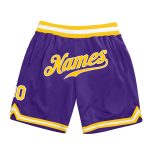 Personalized Purple Gold-White Authentic Throwback Basketball Shorts Team Custom Name and Number