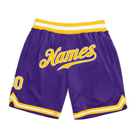 Personalized Purple Gold-White Authentic Throwback Basketball Shorts Team Custom Name and Number
