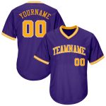 Personalized Purple Gold-White Authentic Throwback Rib-Knit Baseball Jersey Shirt Team Custom Name and Number