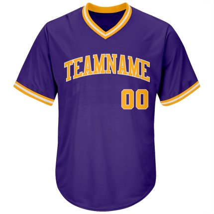 Personalized Purple Gold-White Authentic Throwback Rib-Knit Baseball Jersey Shirt Team Custom Name and Number