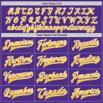 Personalized Purple Gold-White Bomber Full-Snap Varsity Letterman Two Tone Jacket Team Custom Name and Number