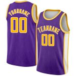 Personalized Purple Gold-White Geometric Shapes And Side Stripes Authentic City Edition Basketball Jersey Team Custom Name and Number