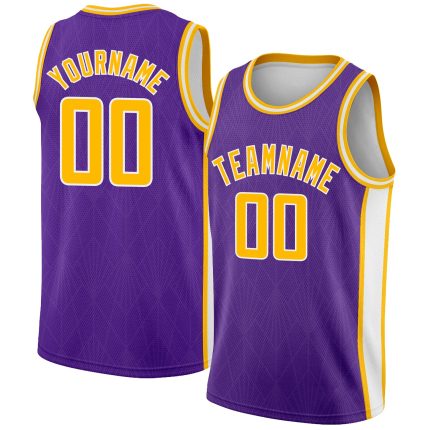 Personalized Purple Gold-White Geometric Shapes And Side Stripes Authentic City Edition Basketball Jersey Team Custom Name and Number