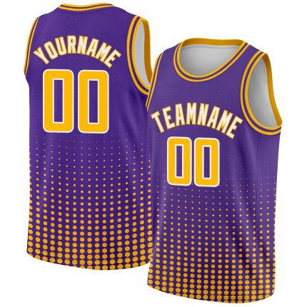 Personalized Purple Gold-White Halftone Authentic City Edition Basketball Jersey Team Custom Name and Number