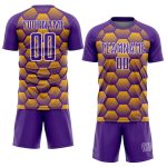 Personalized Purple Gold-White Hexagons Pattern Sublimation Soccer Uniform Jersey Team Custom Name and Number