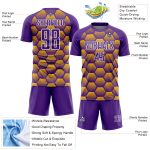 Personalized Purple Gold-White Hexagons Pattern Sublimation Soccer Uniform Jersey Team Custom Name and Number