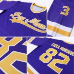 Personalized Purple Gold-White Hockey Jersey Team Custom Name and Number