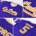Personalized Purple Gold-White Hockey Jersey Team Custom Name and Number