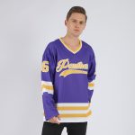 Personalized Purple Gold-White Hockey Jersey Team Custom Name and Number