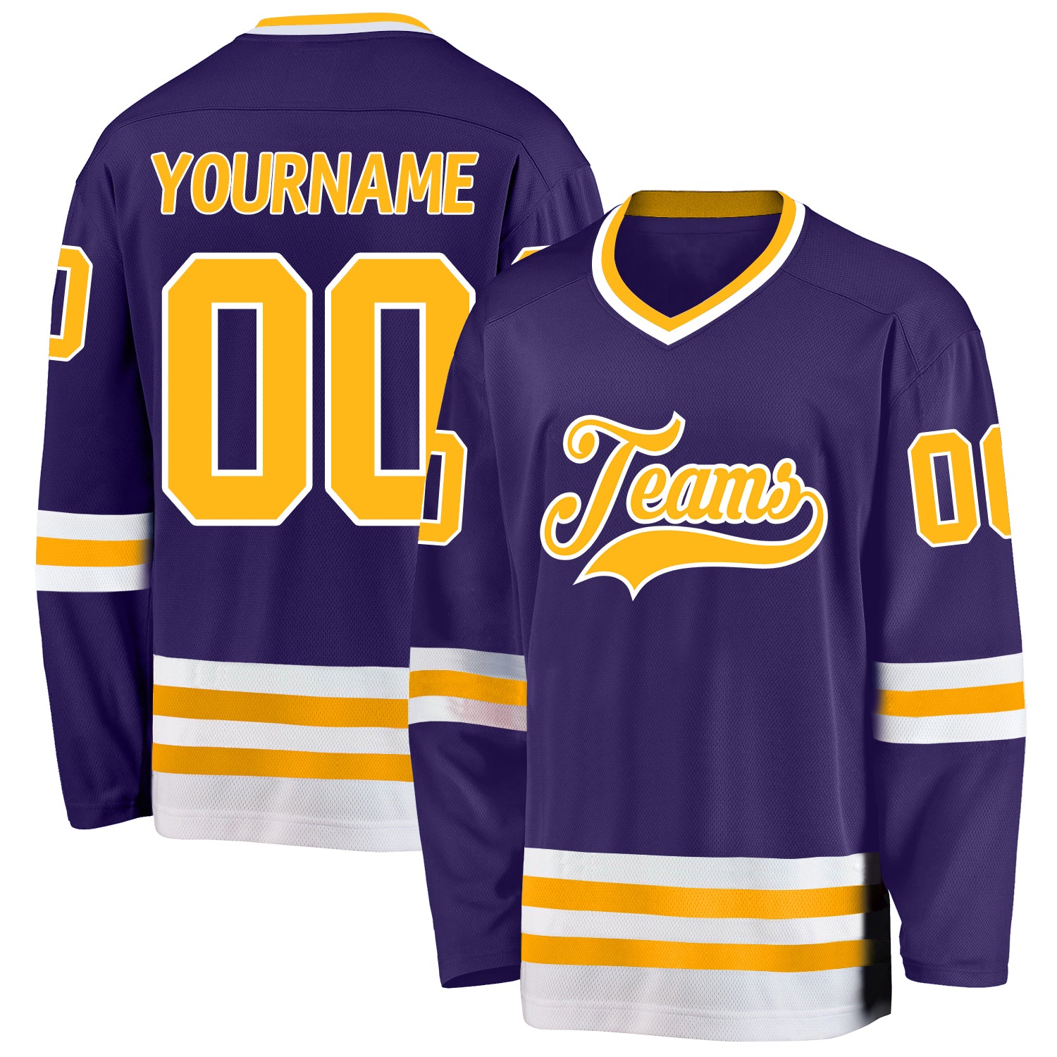 Personalized Purple Gold-White Hockey Jersey Team Custom Name and Number