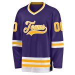 Personalized Purple Gold-White Hockey Jersey Team Custom Name and Number