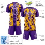 Personalized Purple Gold-White Irregular Shapes Sublimation Soccer Uniform Jersey Team Custom Name and Number