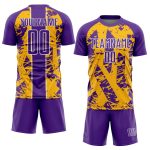 Personalized Purple Gold-White Irregular Shapes Sublimation Soccer Uniform Jersey Team Custom Name and Number