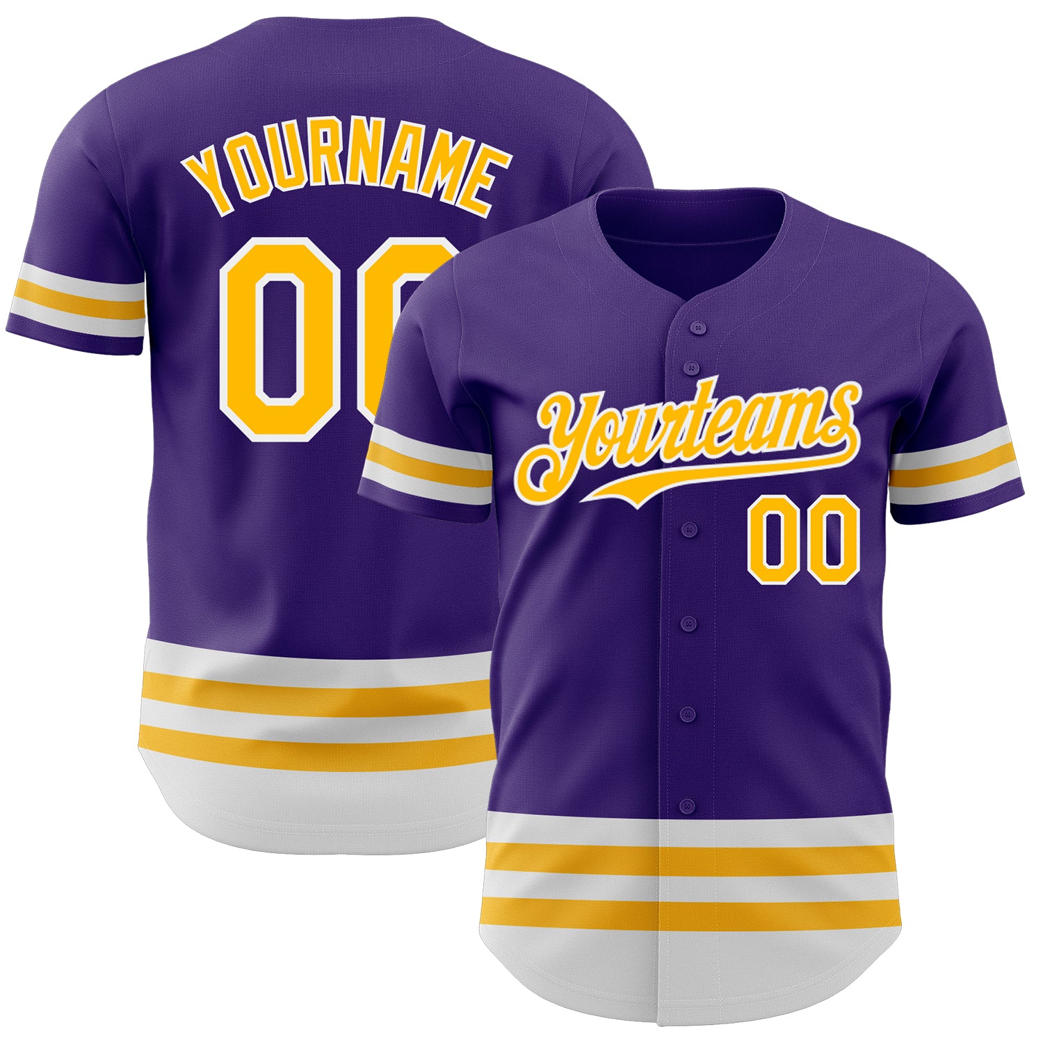 Personalized Purple Gold-White Line Authentic Baseball Jersey Team Custom Name and Number