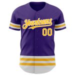 Personalized Purple Gold-White Line Authentic Baseball Jersey Team Custom Name and Number