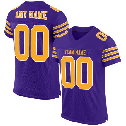 Personalized Purple Gold-White Mesh Authentic Football Jersey